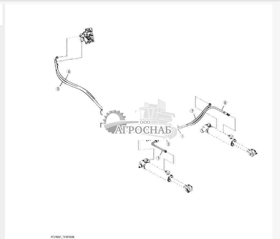 Трубопроводы отвала 648H, 848H (гидротрансформатор), 748H (прямой привод) 